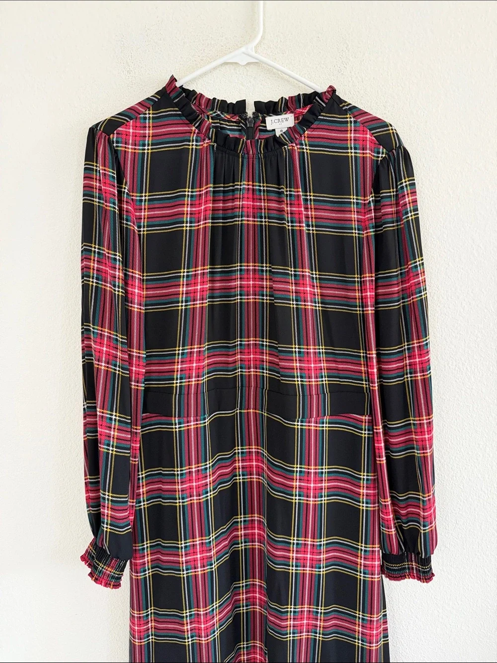 J. Crew Stewart Tartan Long Sleeve Plaid Ruffle Dress